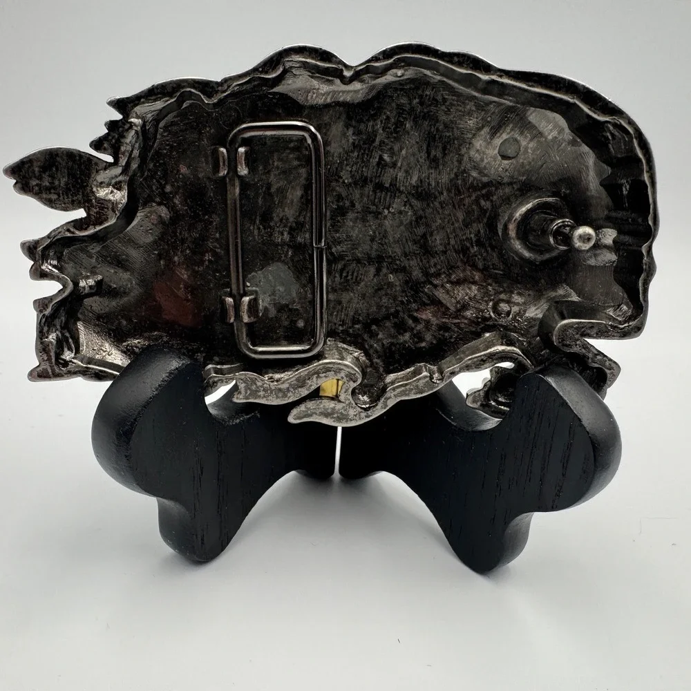 Screaming Skull Electric Guitar Flames Belt Buckle‎ Antique Silver Biker Rocker